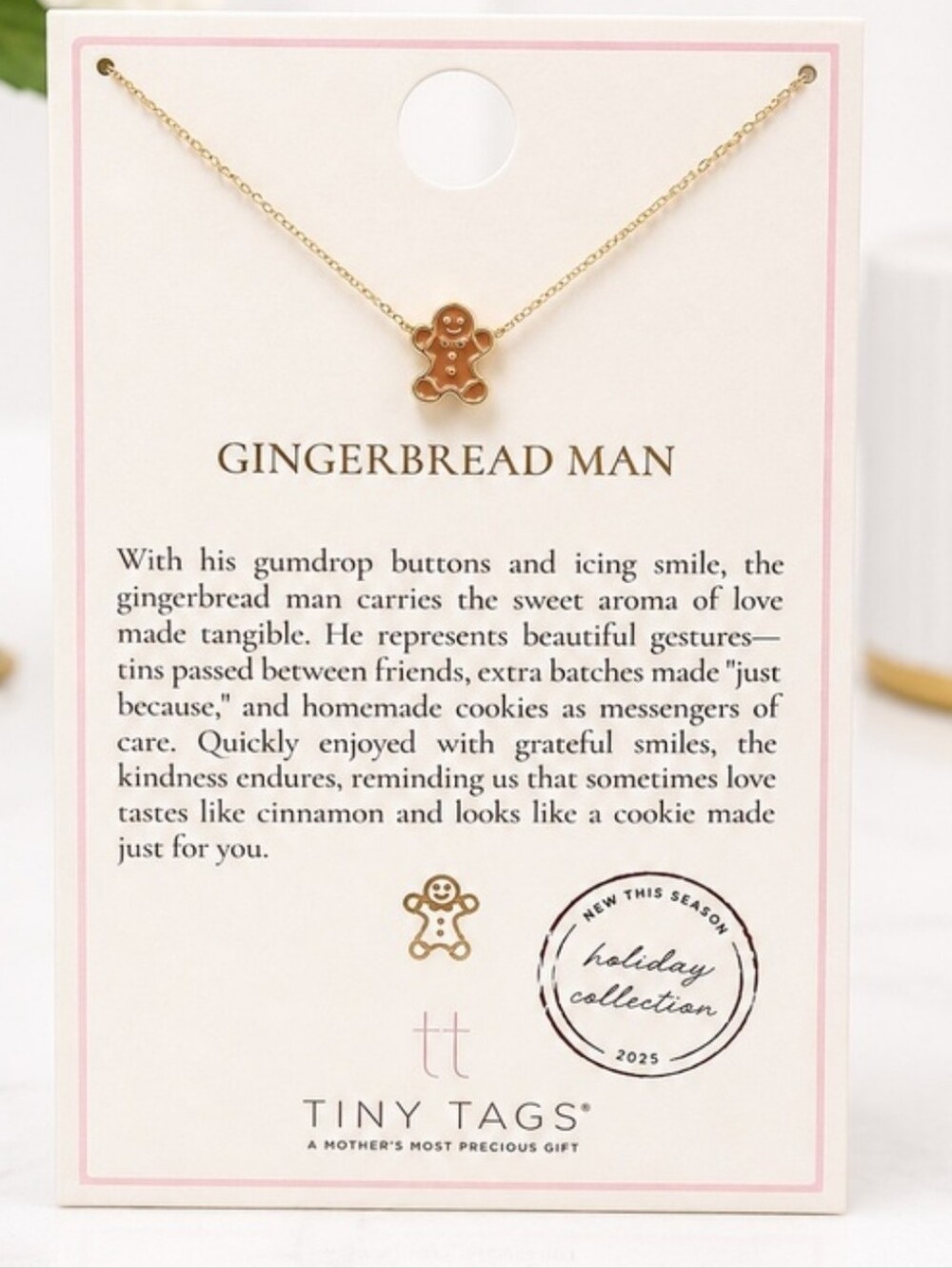 Tiny Tags Gingerbread Man Necklace-New